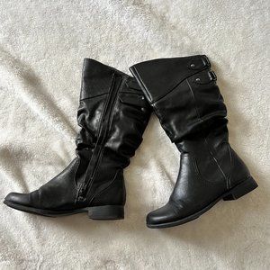 Black Buckle Leather Boots - Size 7.5 - Pirate-Style Boots